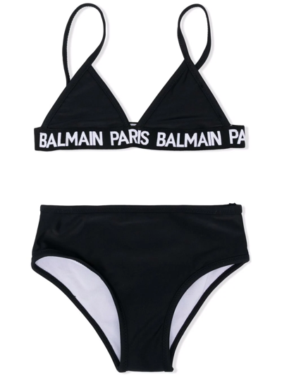 Shop Balmain Logo-tape Triangle Cup Bikini Set In Black