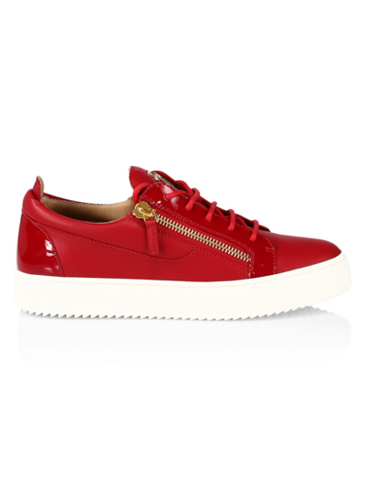 Shop Giuseppe Zanotti Men's Briel Side Zip Leather Low-top Sneakers In Red White