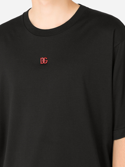 Shop Dolce & Gabbana T-shirt With Metallic Dg Logo In Black