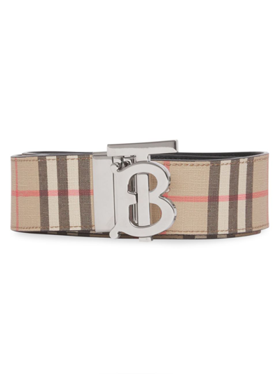 Shop Burberry Men's Monogram Vintage Check Reversible Leather Belt In Archive Beige
