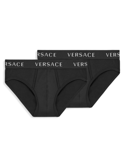Shop Versace Men's 2-pack Cotton-stretch Low-rise Briefs In Black