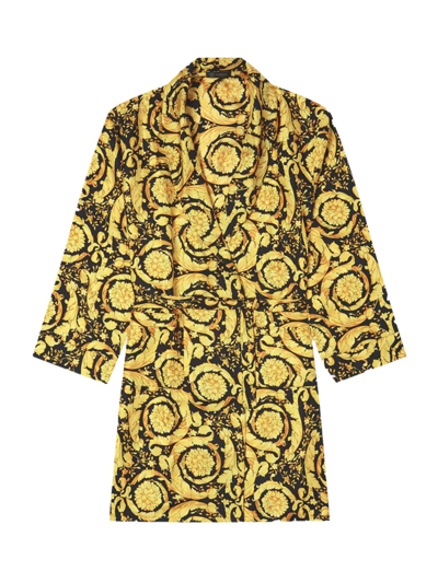 Shop Versace Men's Printed Silk Robe In Gold Print