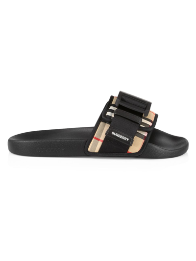 Shop Burberry Cameron Buckle Slides In Archive Beige