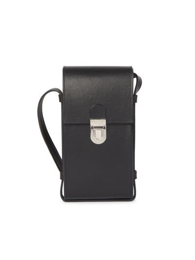 Shop Saint Laurent Leather Phone Holder In Nero