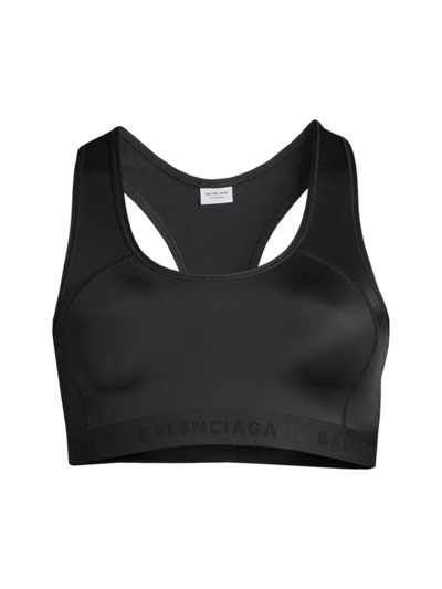 Shop Balenciaga Women's Logo Sports Bra In Black White