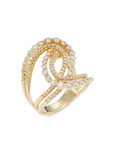 Shop Saks Fifth Avenue Women's 14k Yellow Gold & 1.31 Tcw Diamond Swirled Openwork Ring