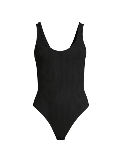 Shop Jonathan Simkhai Standard Irene Scoopneck Bodysuit In Black