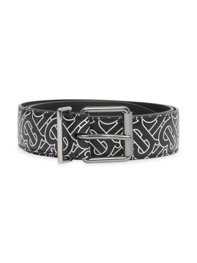 Shop Burberry Mack Tb Logo Leather Belt In Black White