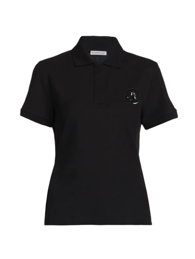 Shop Moncler Women's Sequin-embellished Logo & Drawcord Back Polo Tee In Black