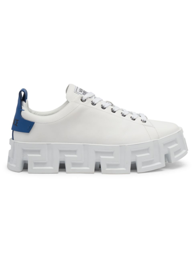 Shop Versace Men's Greca Labyrinth Laced Up Sneakers In White Sapphire