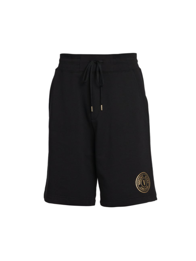 Shop Versace Men's Embroidered Emblem Logo Shorts In Black Gold