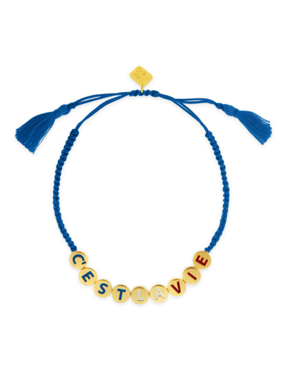 Shop Eyem By Ileana Makri Women's Emily In Paris Cest La Vie 18k Gold-plated Bead & Enamel Bracelet In Blue Multi