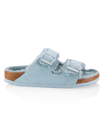 Shop Birkenstock Women's Arizona Shearling-lined Sandals In Light Blue