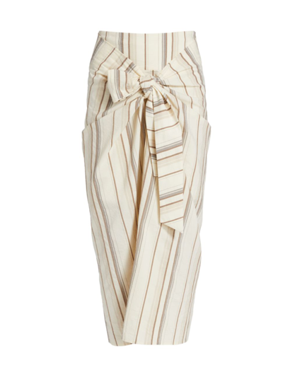 Shop Brunello Cucinelli Tie-waist Serape Stripe Skirt In Seashell