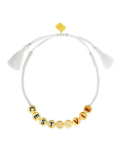 Shop Eyem By Ileana Makri Women's Emily In Paris Cest La Vie 18k Gold-plated Bead & Enamel Cord Bracelet In Yellow