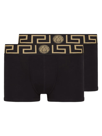 Shop Versace Men's 2-pack Logo Band Boxer Briefs In Black Gold