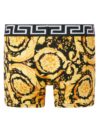 Shop Versace Men's Barocco-print Cotton-stretch Boxer Briefs In Black Gold