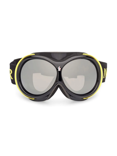 Shop Moncler Men's Yellow & Smoke Shield Ski Grenoble Goggles In Shiny Black