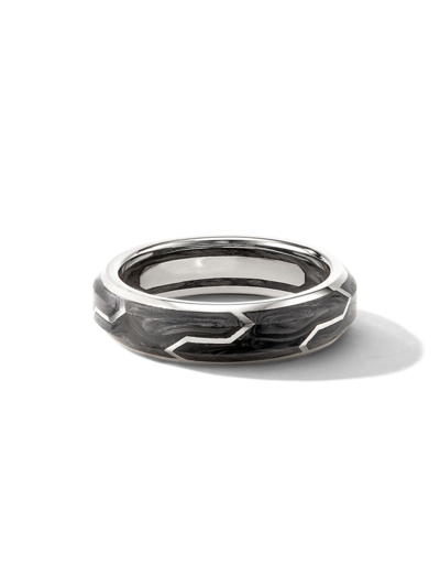 Shop David Yurman Men's Forged Carbon Band In 18k White Gold In Silver