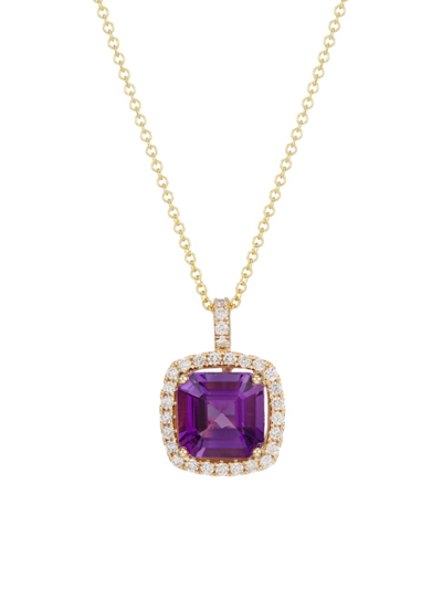 Shop Saks Fifth Avenue Women's 14k Yellow Gold, 0.35 Tcw Diamond & Amethyst Pendant Necklace