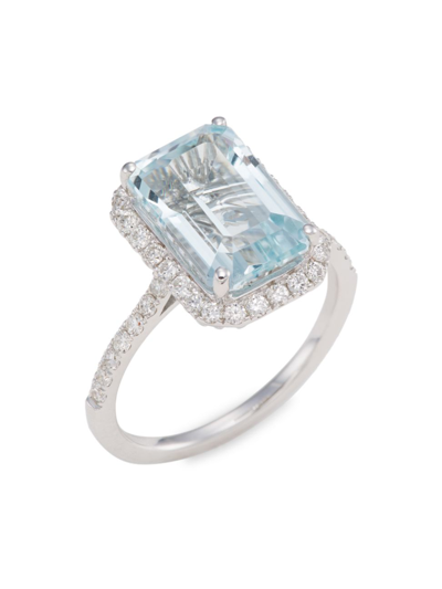 Shop Saks Fifth Avenue Women's 14k White Gold, Aquamarine & Diamond Ring
