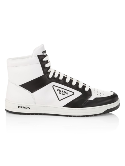 Shop Prada Men's New Avenue High-top Sneakers In Bianco Nero