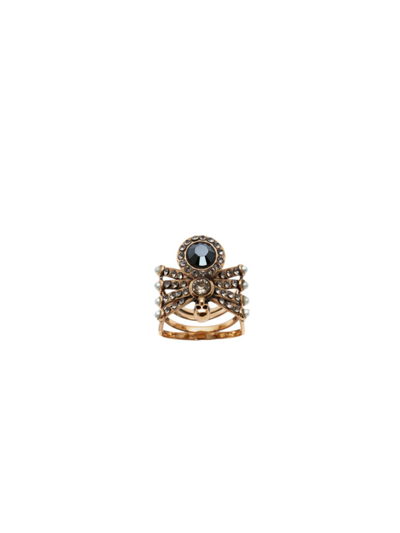 Shop Alexander Mcqueen Women's Goldtone Rhinestone Spider Ring In Ivory Multi