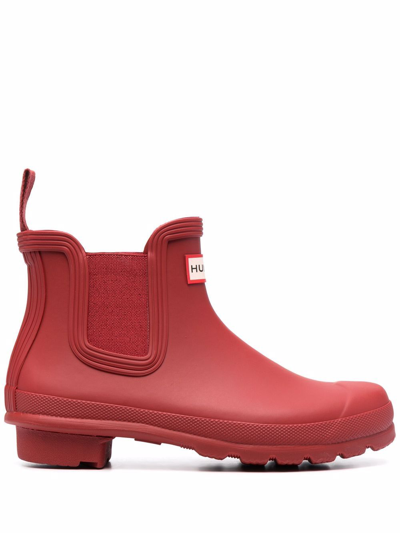 Hunter Deep Red Elasticated Side-panel Boots In Red
