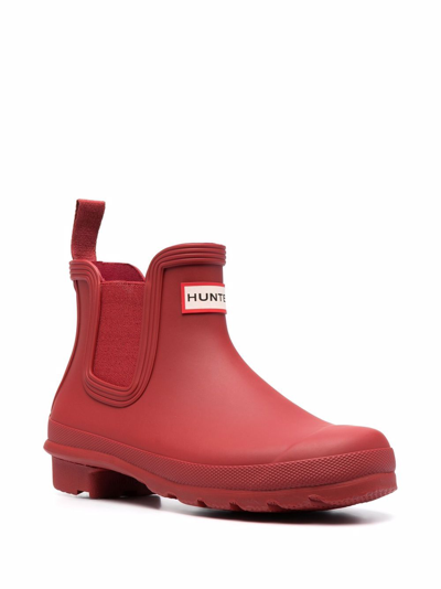 Hunter Deep Red Elasticated Side-panel Boots In Red