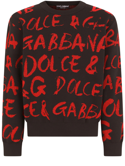 Shop Dolce & Gabbana Round-neck Jacquard Sweater In Black