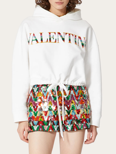 Shop Valentino Embroidered Jersey Sweatshirt In White