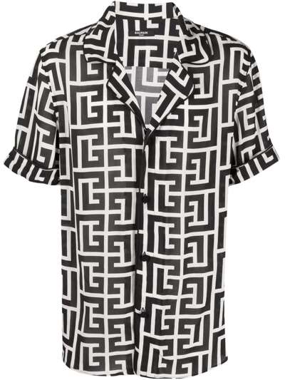 Shop Balmain Monogram Print Shirt In Black