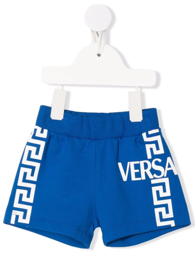 Shop Versace Logo-print Shorts In Blue