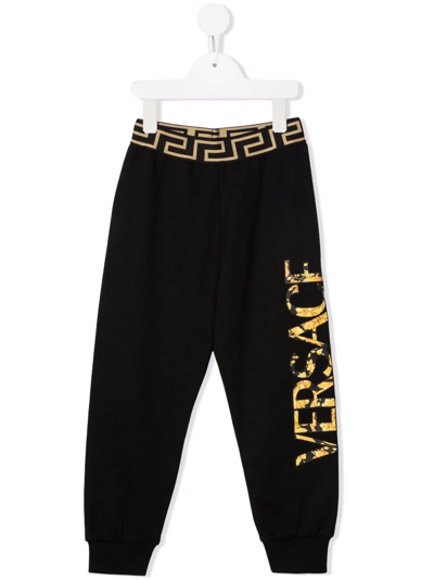 Shop Versace Barocco-logo Track Pants In Black