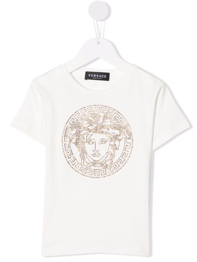 Shop Versace Embellished-medusa T-shirt In White