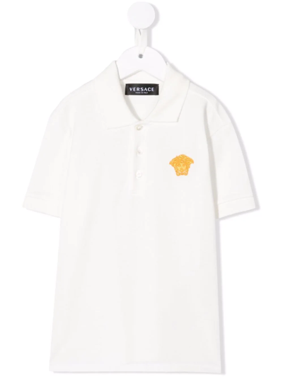 Shop Versace Medusa Embroidered Polo-shirt In White