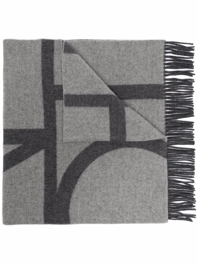 Shop Totême Monogram Jacquard Wool Scarf In Grey