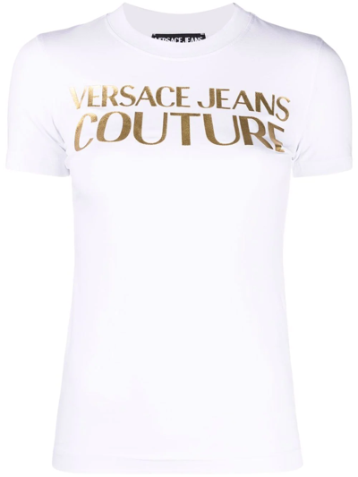 Shop Versace Jeans Couture Logo-print Crew-neck T-shirt In White