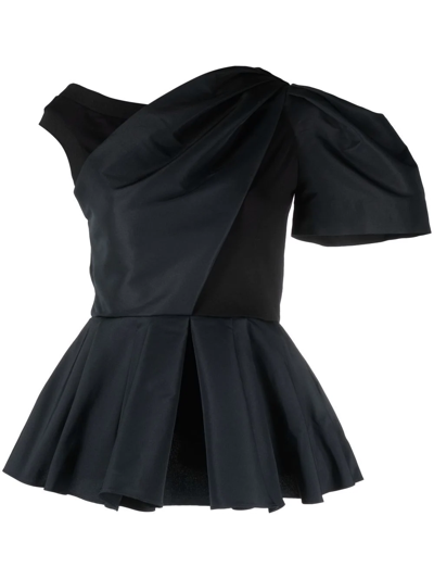 Shop Alexander Mcqueen Asymmetric Peplum Top In Black