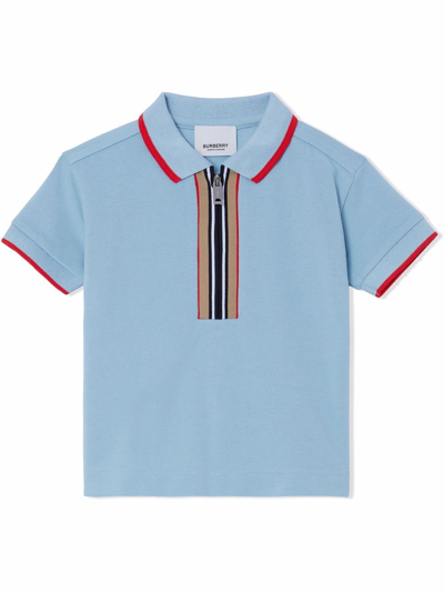 Shop Burberry Icon Stripe Cotton Zip-front Polo Shirt In Blue