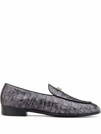 Shop Giuseppe Zanotti Bizet Snakeskin-effect Loafers In Grey