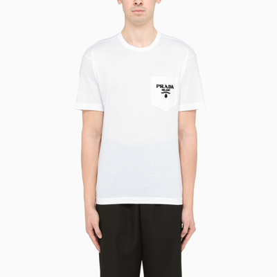 Shop Prada Black  Holiday T-shirt With Logo Embroidery In White