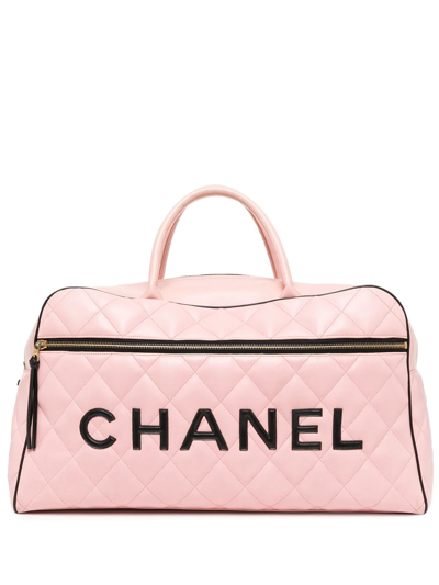 Pre-owned Chanel Logo-embossed Diamond-quilted Holdall Bag In Pink