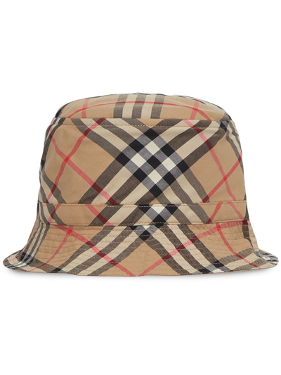 Shop Burberry Vintage Check Print Bucket Hat In Brown