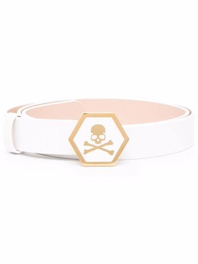 Shop Philipp Plein Skull-motif Leather Belt In Weiss