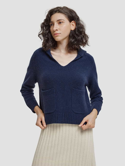 Lattelier Relaxed Sailor Collar Yak Wool Sweater Navy Blue M | ModeSens