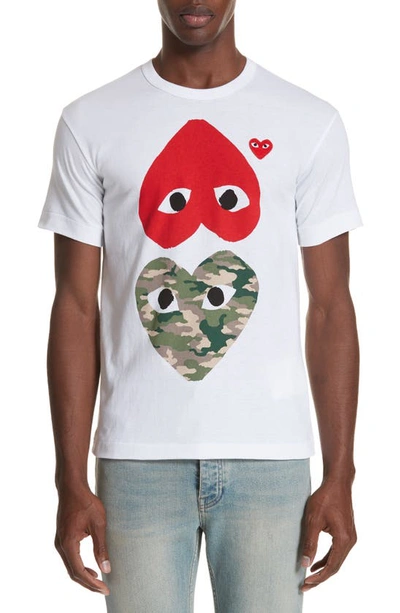 Shop Comme Des Garçons Camo Double Heart T-shirt In White 1
