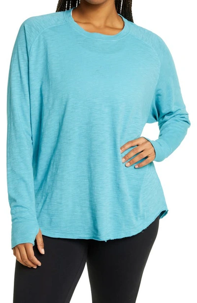 Shop Zella Relaxed Washed Long Sleeve T-shirt In Teal Reef