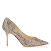 Jimmy Choo Agnes Nude Shadow Coarse Glitter Fabric Pointy Toe Pumps