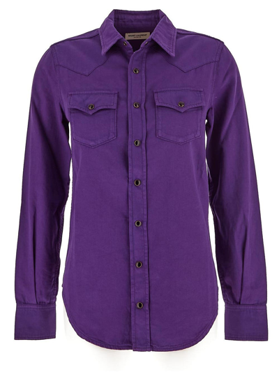 Shop Saint Laurent Western Shirt In Authentic Purple Denim